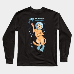 Diving cat for divers, cat owners and optimists Long Sleeve T-Shirt